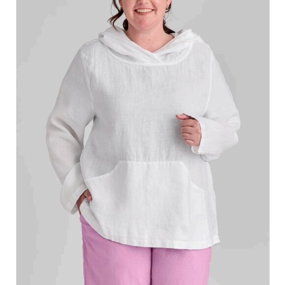 FLAX Hoodie Lightweight Linen Shirt White Size Medium - Picture 1 of 10